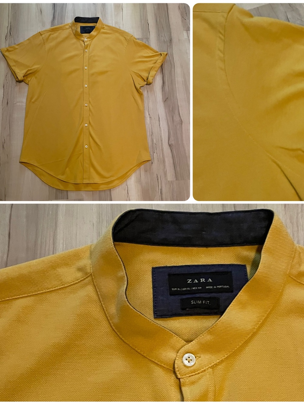 Zara Slim Fit Short-Sleeve Button Up Mandarin Collar Shirt Size XL Mustard New